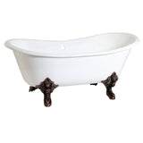 Aqua Eden 67-Inch Cast Iron Oval Double Slipper Clawfoot Tub (No Faucet Drillings)