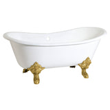 Aqua Eden 67-Inch Cast Iron Oval Double Slipper Clawfoot Tub (No Faucet Drillings)