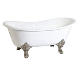 Aqua Eden 67-Inch Cast Iron Oval Double Slipper Clawfoot Tub (No Faucet Drillings)