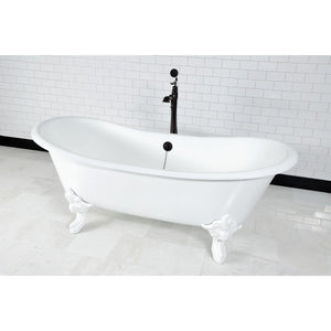 Aqua Eden 72-Inch Cast Iron Oval Double Slipper Clawfoot Tub (No Faucet Drillings)