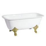 Aqua Eden 67-Inch Cast Iron Rectangular Double Ended Clawfoot Tub (7-Inch Faucet Drillings)