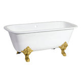 Aqua Eden 67-Inch Cast Iron Rectangular Double Ended Clawfoot Tub (7-Inch Faucet Drillings)