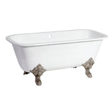 Aqua Eden 67-Inch Cast Iron Rectangular Double Ended Clawfoot Tub (7-Inch Faucet Drillings)