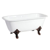 Aqua Eden 67-Inch Cast Iron Rectangular Double Ended Clawfoot Tub (No Faucet Drillings)