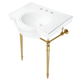 Edwardian 31-Inch Ceramic Console Sink with Brass Legs (8-Inch, 3-Hole)