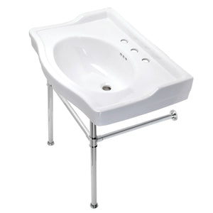 Victorian 30-Inch Ceramic Console Sink with Stainless Steel Legs (8-Inch, 3-Hole)