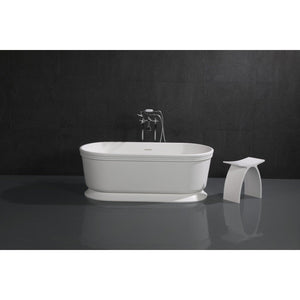 Arcticstone 59-Inch Solid Surface Oval Double Ended Pedestal Tub with Drain (No Faucet Drillings)