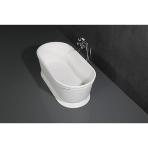 Arcticstone 59-Inch Solid Surface Oval Double Ended Pedestal Tub with Drain (No Faucet Drillings)