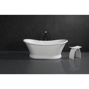 Arcticstone 67-Inch Solid Surface Oval Double Slipper Pedestal Tub with Drain (No Faucet Drillings)