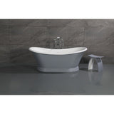 Arcticstone 67-Inch Solid Surface Oval Double Slipper Pedestal Tub with Drain (No Faucet Drillings)