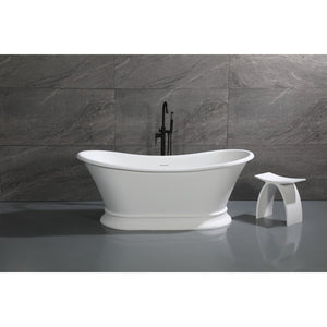 Arcticstone 68-Inch Solid Surface Oval Double Slipper Pedestal Tub with Drain (No Faucet Drillings)