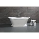 Arcticstone 68-Inch Solid Surface Oval Double Slipper Pedestal Tub with Drain (No Faucet Drillings)