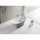 Arcticstone 68-Inch Solid Surface Oval Double Slipper Pedestal Tub with Drain (No Faucet Drillings)