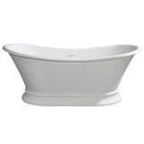 Arcticstone 68-Inch Solid Surface Oval Double Slipper Pedestal Tub with Drain (No Faucet Drillings)