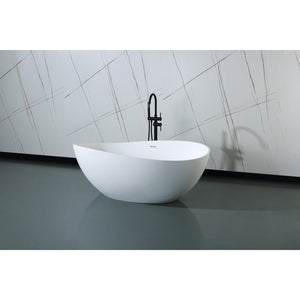 Arcticstone 63-Inch Solid Surface Oval Double Slipper Freestanding Tub with Drain