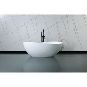 Arcticstone 63-Inch Solid Surface Oval Double Slipper Freestanding Tub with Drain