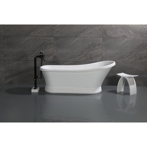 Arcticstone 68-Inch Solid Surface Oval Single Slipper Pedestal Tub with Drain (No Faucet Drillings)