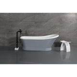 Arcticstone 68-Inch Solid Surface Oval Single Slipper Pedestal Tub with Drain (No Faucet Drillings)