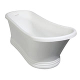 Arcticstone 68-Inch Solid Surface Oval Single Slipper Pedestal Tub with Drain (No Faucet Drillings)