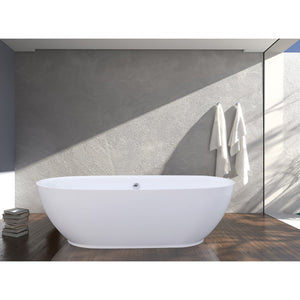 Aqua Eden 71-Inch Acrylic Oval Double Ended Freestanding Tub with Drain