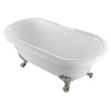 Aqua Eden 67-Inch Acrylic Oval Double Ended Clawfoot Tub (No Faucet Drillings)