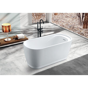 Aqua Eden 59-Inch Acrylic Oval Double Ended Freestanding Tub with Drain and Integrated Seat