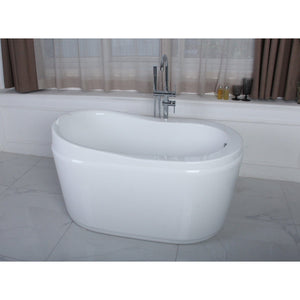 Aqua Eden 52-Inch Acrylic Oval Single Slipper Freestanding Tub with Drain and Integrated Seat