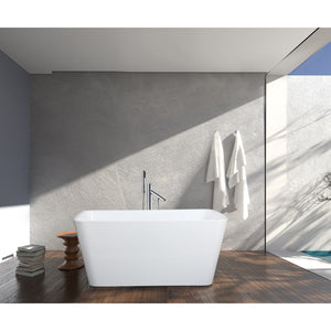 Aqua Eden 47-Inch Acrylic Rectangular Double Ended Freestanding Tub with Drain and Integrated Seat