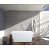 Aqua Eden 51-Inch Acrylic Rectangular Double Ended Freestanding Tub with Drain and Integrated Seat