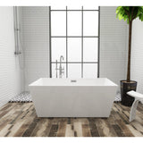 Aqua Eden 59-Inch Acrylic Rectangular Double Ended Freestanding Tub with Drain