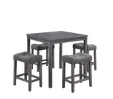 Lucian Gray 5 Piece Counter Height 36" Pub Table Set with Tufted Gray Linen Stools