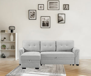 Sierra Light Gray Linen Reversible Sleeper Sectional Sofa with Storage Chaise