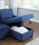 Lucca Blue Linen Reversible Sleeper Sectional Sofa with Storage Chaise