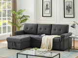 Lucca Dark Gray Linen Reversible Sleeper Sectional Sofa with Storage Chaise