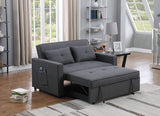 Zoey Dark Gray Linen Convertible Sleeper Loveseat with Side Pocket