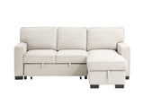 Estelle Beige Fabric Reversible Sleeper Sectional with Storage Chaise Drop-Down Table 2 Cup Holders and 2USB Ports