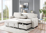 Estelle Beige Fabric Reversible Sleeper Sectional with Storage Chaise Drop-Down Table 2 Cup Holders and 2USB Ports