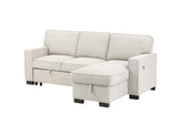 Estelle Beige Fabric Reversible Sleeper Sectional with Storage Chaise Drop-Down Table 2 Cup Holders and 2USB Ports