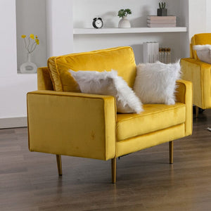 Theo Yellow Velvet Chair with Pillows