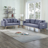 Easton Dark Gray Linen Fabric Sofa Loveseat Living Room Set with USB Charging Ports Pockets & Pillows