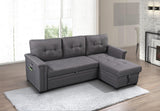 Ashlyn Dark Gray Reversible Sleeper Sectional Sofa with Storage Chaise, USB Charging Ports and Pocket