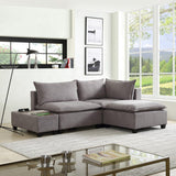 Madison Light Gray Fabric Sectional Loveseat Ottoman with USB Storage Console Table