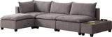 Madison Light Gray Fabric 5 Piece Modular Sectional Sofa Ottoman with USB Storage Console Table