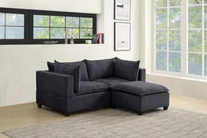 Madison Dark Gray Fabric Sectional Loveseat Ottoman