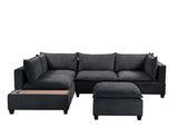 Madison Dark Gray Fabric 6 Piece Modular Sectional Sofa with Ottoman and USB Storage Console Table