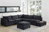 Madison Dark Gray Fabric 7Pc Modular Sectional Sofa with Ottoman and USB Storage Console Table