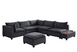 Madison Dark Gray Fabric 7Pc Modular Sectional Sofa with Ottoman and USB Storage Console Table