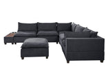 Madison Dark Gray Fabric 7Pc Modular Sectional Sofa with Ottoman and USB Storage Console Table