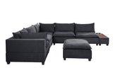 Madison Dark Gray Fabric 7Pc Modular Sectional Sofa with Ottoman and USB Storage Console Table