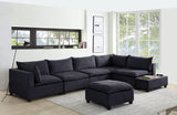 Madison Dark Gray Fabric 7 Piece Modular Sectional Sofa with Ottoman and USB Storage Console Table